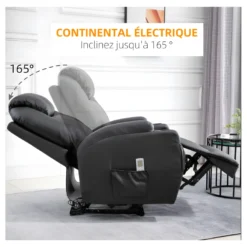 Fauteuil De Relaxation électrique Massant CHARLOTTE Noir -Promos Fauteora Magasin fauteuil 22126339