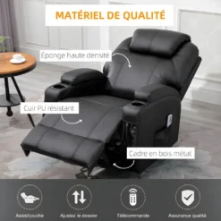 Fauteuil De Relaxation électrique Massant CHARLOTTE Noir -Promos Fauteora Magasin fauteuil 22126345