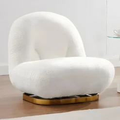 Fauteuil Pivotant En Tissu Bouclette Blanc LODOSA -Promos Fauteora Magasin fauteuil 22129347