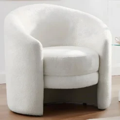 Fauteuil Arrondi En Tissu Bouclette Blanc RUOTO -Promos Fauteora Magasin fauteuil 22129377