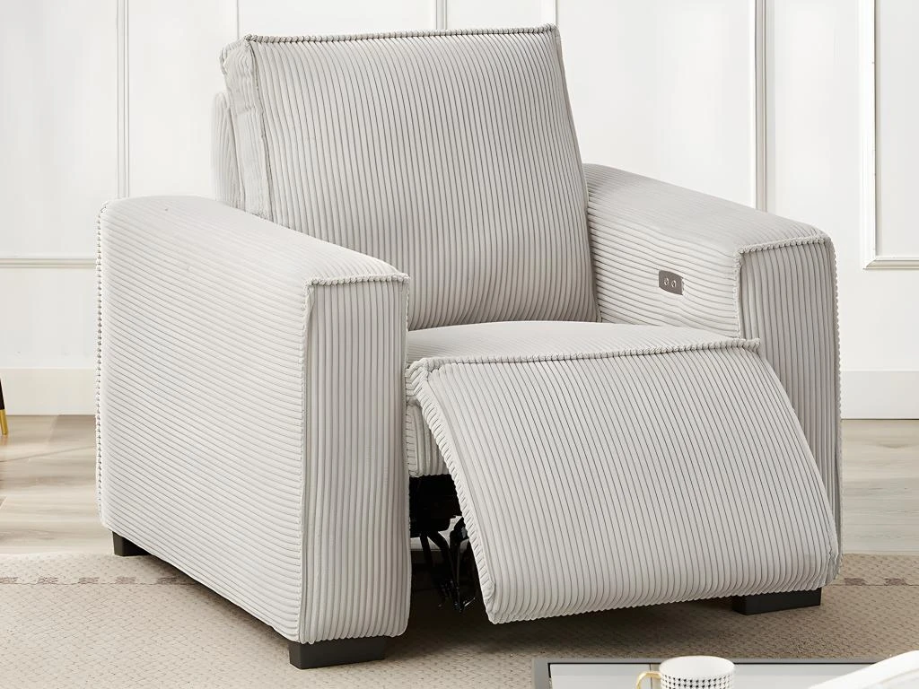 Fauteuil Relax électrique En Velours Cotelé Gris Clair AMELIO 13 Fauteuil Relax électrique En Velours Cotelé Gris Clair AMELIO – Image 11