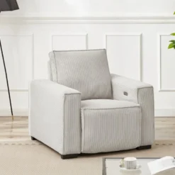 Fauteuil Relax électrique En Velours Cotelé Gris Clair AMELIO