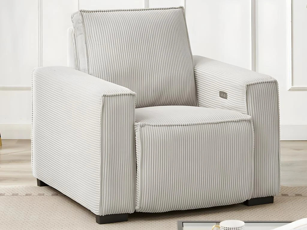 Fauteuil Relax électrique En Velours Cotelé Gris Clair AMELIO 12 Fauteuil Relax électrique En Velours Cotelé Gris Clair AMELIO – Image 10