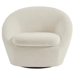 Fauteuil Pivotant Arrondi En Tissu Bouclette Blanc LACARA -Promos Fauteora Magasin fauteuil 22200899