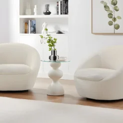 Fauteuil Pivotant Arrondi En Tissu Bouclette Blanc LACARA -Promos Fauteora Magasin fauteuil 22208125