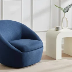 Fauteuil Pivotant Arrondi En Tissu Bleu LACARA II -Promos Fauteora Magasin fauteuil 22356381