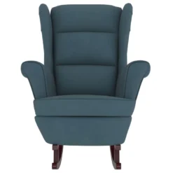 Fauteuil à Bascule Et Pieds En Bois Massif D'hévéa Bleu Velours -Promos Fauteora Magasin fauteuil 22563237