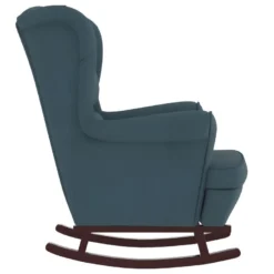 Fauteuil à Bascule Et Pieds En Bois Massif D'hévéa Bleu Velours -Promos Fauteora Magasin fauteuil 22563239