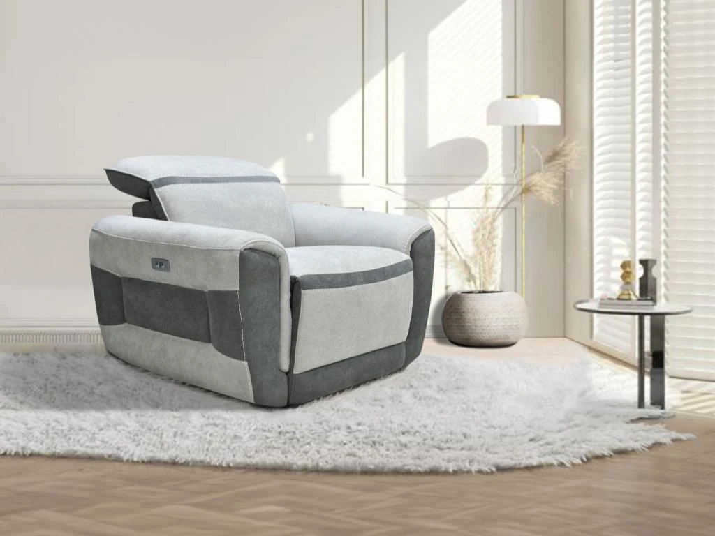 Fauteuil Relax électrique En Tissu Gris Clair ORIETTO 3 Fauteuil Relax électrique En Tissu Gris Clair ORIETTO