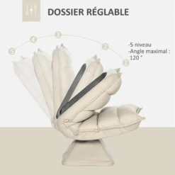 Fauteuil Relax Grand Confort Pivotant Inclinaison Réglable 5 Niv. épais Garnissage Mousse Haute Densité Tissu Velours Microfibre Beige 11 Fauteuil Relax Grand Confort Pivotant Inclinaison Réglable 5 Niv. épais Garnissage Mousse Haute Densité Tissu Velours Microfibre Beige -Promos Fauteora Magasin fauteuil 22943865