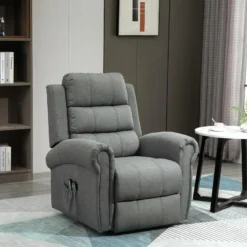 Fauteuil De Massage Fauteuil Releveur électrique Inclinaison Réglable Repose-Pied Ajustable Lin Gris Chiné