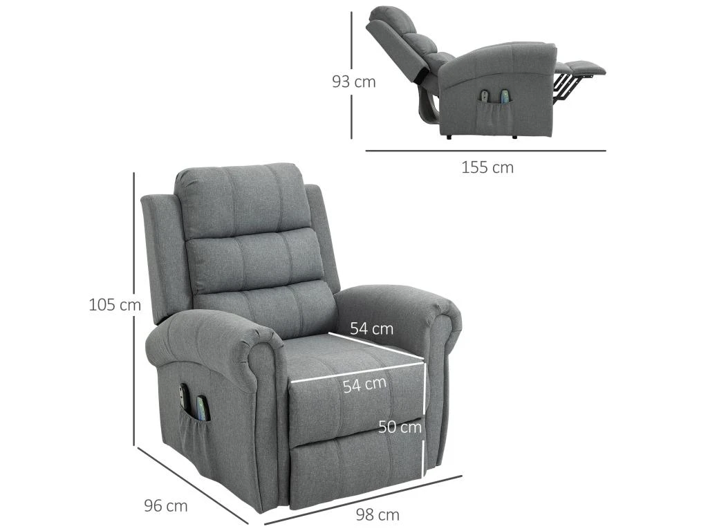 Fauteuil De Massage Fauteuil Releveur électrique Inclinaison Réglable Repose-Pied Ajustable Lin Gris Chiné 5 Fauteuil De Massage Fauteuil Releveur électrique Inclinaison Réglable Repose-Pied Ajustable Lin Gris Chiné – Image 3