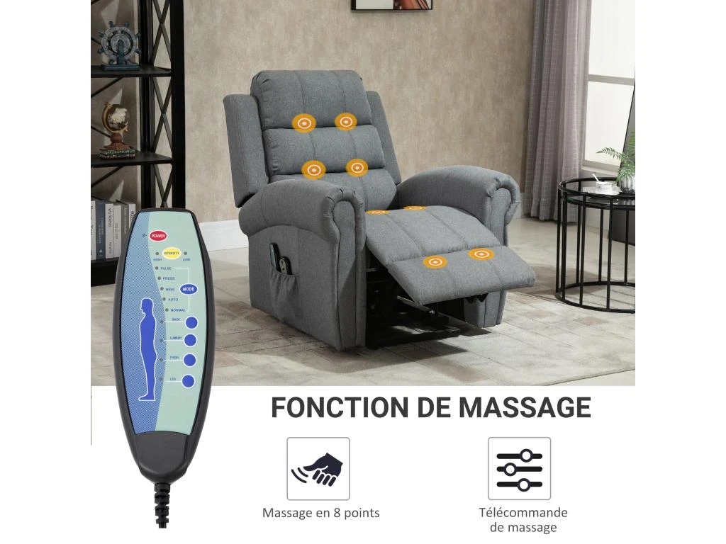 Fauteuil De Massage Fauteuil Releveur électrique Inclinaison Réglable Repose-Pied Ajustable Lin Gris Chiné 7 Fauteuil De Massage Fauteuil Releveur électrique Inclinaison Réglable Repose-Pied Ajustable Lin Gris Chiné – Image 5