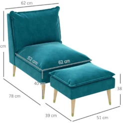 Fauteuil Design Scandinave Grand Confort - Repose-pied Inclus - Piètement Effilé Incliné Bois Hévéa Velours Turquoise 9 Fauteuil Design Scandinave Grand Confort - Repose-pied Inclus - Piètement Effilé Incliné Bois Hévéa Velours Turquoise -Promos Fauteora Magasin fauteuil 22963251
