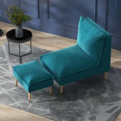 Fauteuil Design Scandinave Grand Confort - Repose-pied Inclus - Piètement Effilé Incliné Bois Hévéa Velours Turquoise 10 Fauteuil Design Scandinave Grand Confort - Repose-pied Inclus - Piètement Effilé Incliné Bois Hévéa Velours Turquoise -Promos Fauteora Magasin fauteuil 22963253