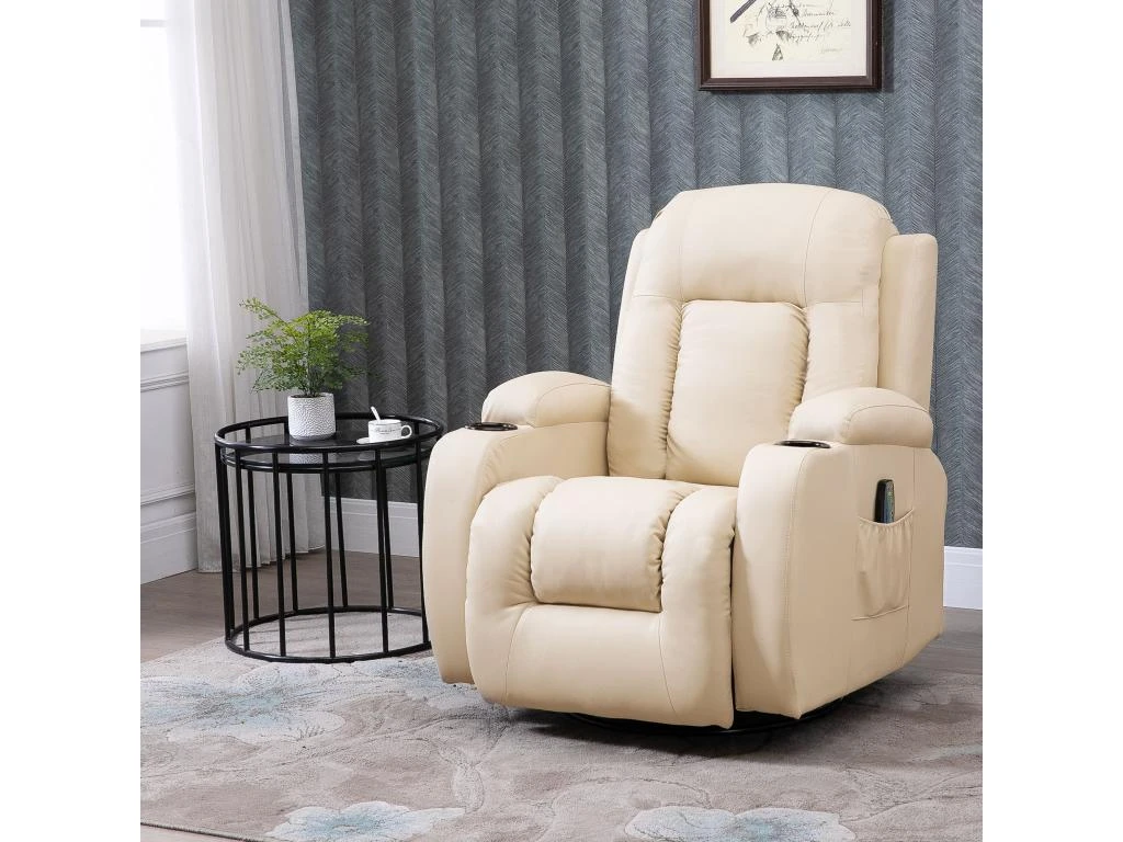 Fauteuil De Massage Et Relaxation électrique Chauffant Inclinable Manuellement Repose-pied Télécommande Crème 3 Fauteuil De Massage Et Relaxation électrique Chauffant Inclinable Manuellement Repose-pied Télécommande Crème