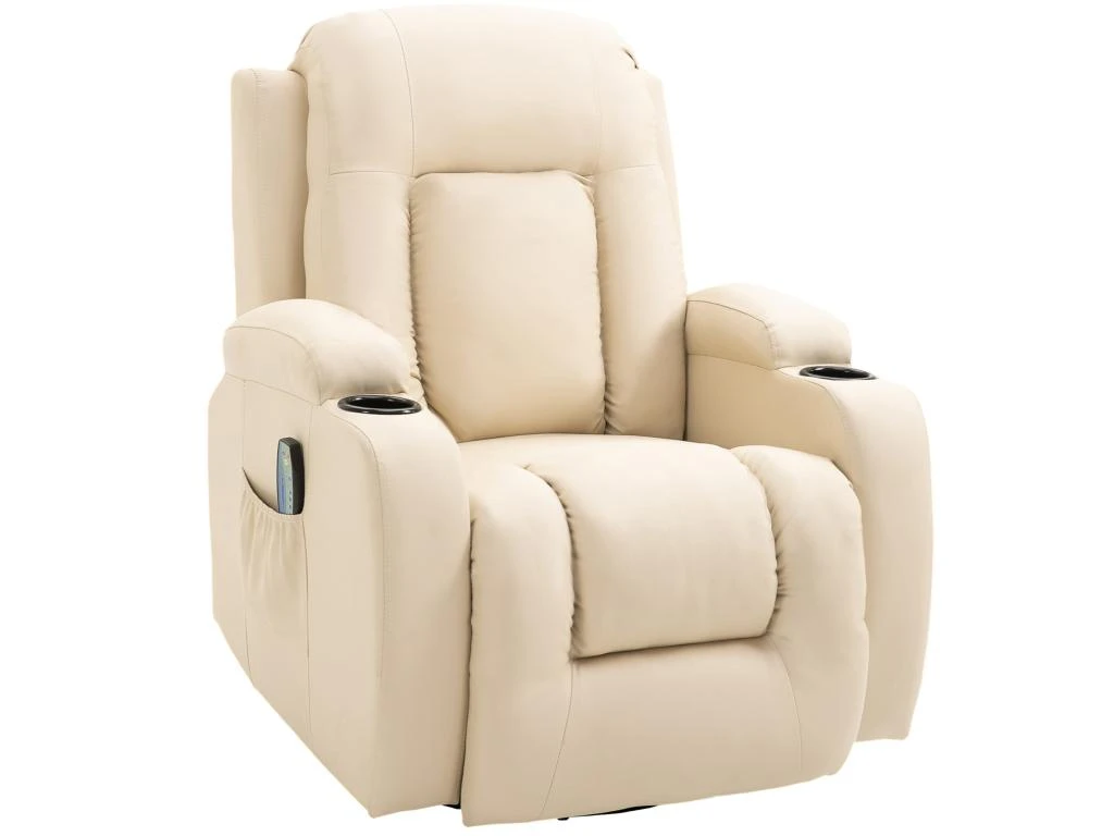 Fauteuil De Massage Et Relaxation électrique Chauffant Inclinable Manuellement Repose-pied Télécommande Crème 4 Fauteuil De Massage Et Relaxation électrique Chauffant Inclinable Manuellement Repose-pied Télécommande Crème – Image 2