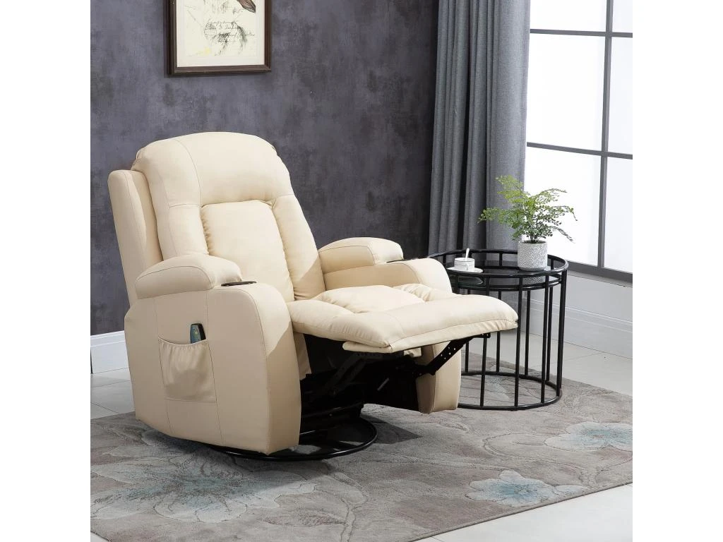 Fauteuil De Massage Et Relaxation électrique Chauffant Inclinable Manuellement Repose-pied Télécommande Crème 6 Fauteuil De Massage Et Relaxation électrique Chauffant Inclinable Manuellement Repose-pied Télécommande Crème – Image 4