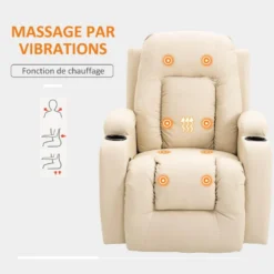 Fauteuil De Massage Et Relaxation électrique Chauffant Inclinable Manuellement Repose-pied Télécommande Crème 11 Fauteuil De Massage Et Relaxation électrique Chauffant Inclinable Manuellement Repose-pied Télécommande Crème -Promos Fauteora Magasin fauteuil 22963455