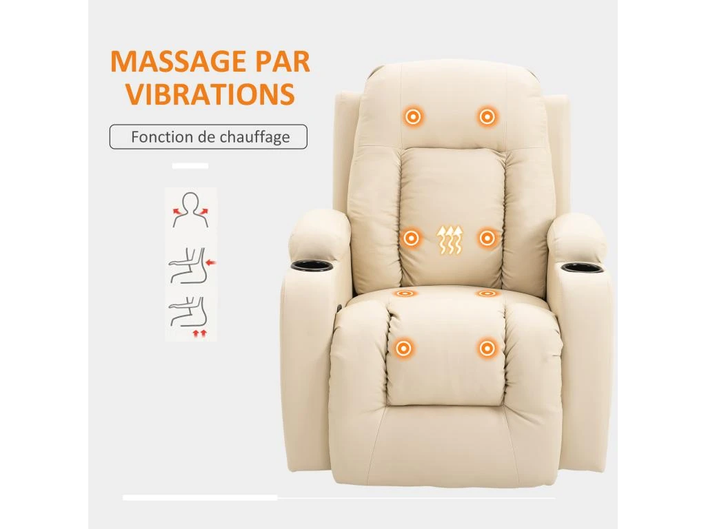 Fauteuil De Massage Et Relaxation électrique Chauffant Inclinable Manuellement Repose-pied Télécommande Crème 7 Fauteuil De Massage Et Relaxation électrique Chauffant Inclinable Manuellement Repose-pied Télécommande Crème – Image 5