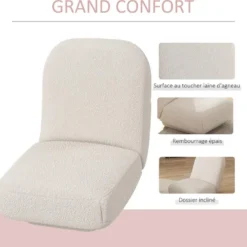 Fauteuil Paresseux Grand Confort épaisse Assise 25 Cm Doux Revêtement Tissu Toucher Laine D'agneau Blanc Cassé -Promos Fauteora Magasin fauteuil 22990377