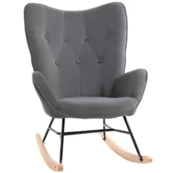 Fauteuil à Bascule Oreilles Rocking Chair Grand Confort Accoudoirs Assise Dossier Garnissage Mousse Haute Densité Aspect Velours Anthracite -Promos Fauteora Magasin fauteuil 23021323