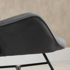 Fauteuil à Bascule Oreilles Rocking Chair Grand Confort Accoudoirs Assise Dossier Garnissage Mousse Haute Densité Aspect Velours Anthracite -Promos Fauteora Magasin fauteuil 23021327