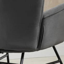 Fauteuil à Bascule Oreilles Rocking Chair Grand Confort Accoudoirs Assise Dossier Garnissage Mousse Haute Densité Aspect Velours Anthracite -Promos Fauteora Magasin fauteuil 23021329