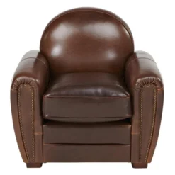 Fauteuil Club 100% Cuir Vieilli BAUDOIN - Marron -Promos Fauteora Magasin fauteuil 235501