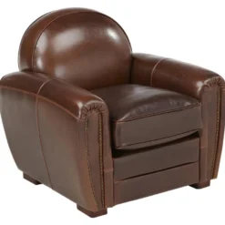Fauteuil Club 100% Cuir Vieilli BAUDOIN - Marron -Promos Fauteora Magasin fauteuil 235503