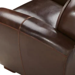 Fauteuil Club 100% Cuir Vieilli BAUDOIN - Marron -Promos Fauteora Magasin fauteuil 235507