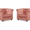 Lot De 2 Fauteuils CHESTERFIELD - Velours Rose Pastel -Promos Fauteora Magasin fauteuil 244195