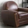 Fauteuil Club 100% Cuir Vieilli BAUDOIN - Marron -Promos Fauteora Magasin fauteuil 254001
