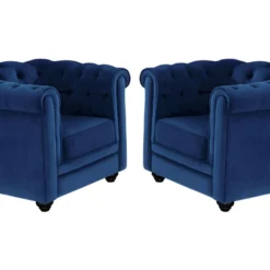 Lot De 2 Fauteuils CHESTERFIELD - Velours Bleu Roi