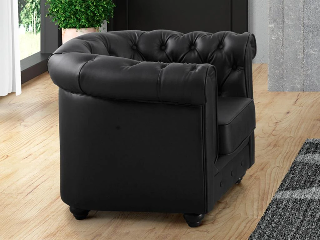 Fauteuil En Simili CHESTERFIELD - Noir 4 Fauteuil En Simili CHESTERFIELD - Noir – Image 2