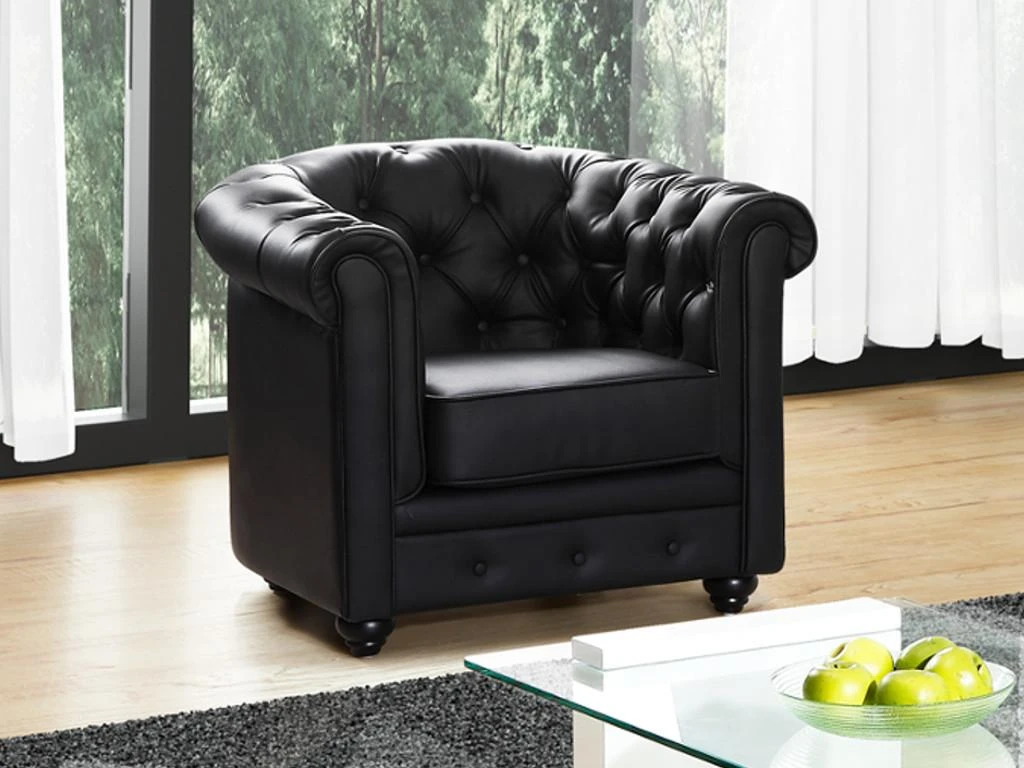 Fauteuil En Simili CHESTERFIELD - Noir 3 Fauteuil En Simili CHESTERFIELD - Noir