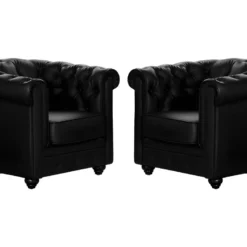 Lot De 2 Fauteuils CHESTERFIELD - Simili Noir