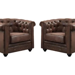 Lot De 2 Fauteuils CHESTERFIELD En Microfibre Aspect Cuir Vieilli