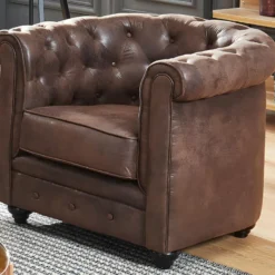 Lot De 2 Fauteuils CHESTERFIELD En Microfibre Aspect Cuir Vieilli -Promos Fauteora Magasin fauteuil 278583