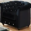 Fauteuil CHESTERFIELD - Velours Noir Et Boutons Effet Cristal -Promos Fauteora Magasin fauteuil 282589