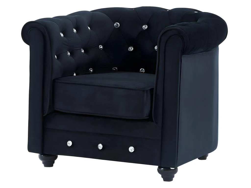 Fauteuil CHESTERFIELD - Velours Noir Et Boutons Effet Cristal 7 Fauteuil CHESTERFIELD - Velours Noir Et Boutons Effet Cristal – Image 6
