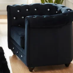 Lot De 2 Fauteuils CHESTERFIELD - Velours Noir Et Boutons Effet Cristal -Promos Fauteora Magasin fauteuil 282925