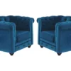 Lot De 2 Fauteuils CHESTERFIELD - Velours Bleu Canard -Promos Fauteora Magasin fauteuil 353223