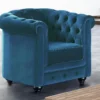Fauteuil CHESTERFIELD - Velours Bleu Canard -Promos Fauteora Magasin fauteuil 353235