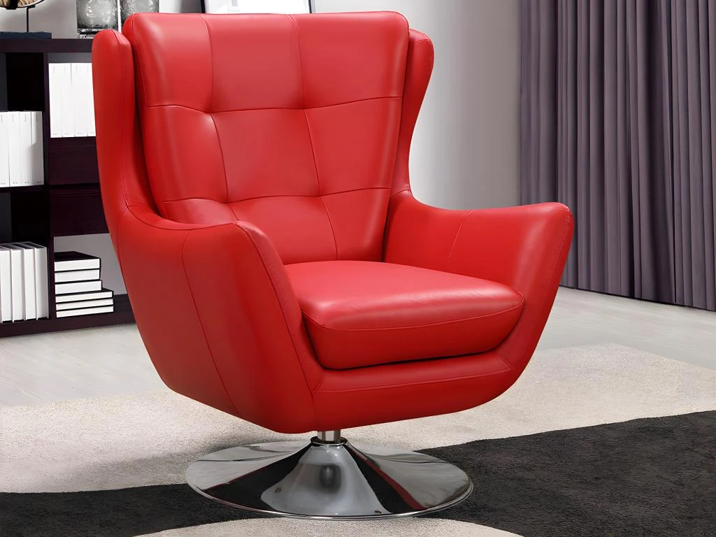 Fauteuil Pivotant En Cuir ANABA - Rouge 3 Fauteuil Pivotant En Cuir ANABA - Rouge