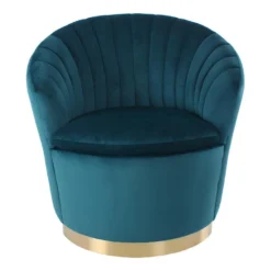 Fauteuil En Velours TULIP - Bleu Et Base Métal Dorée