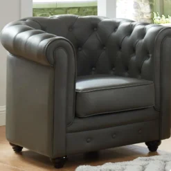 Fauteuil En Cuir De Buffle CHESTERFIELD - Gris -Promos Fauteora Magasin fauteuil 398805