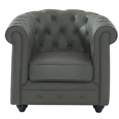 Fauteuil En Cuir De Buffle CHESTERFIELD - Gris -Promos Fauteora Magasin fauteuil 398807