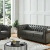 Fauteuil En Cuir De Buffle CHESTERFIELD - Gris -Promos Fauteora Magasin fauteuil 398811
