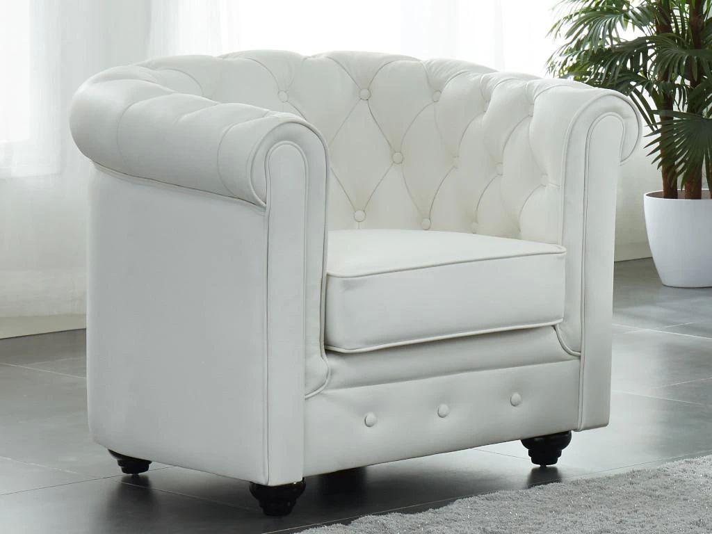 Fauteuil En Cuir De Buffle CHESTERFIELD - Blanc 6 Fauteuil En Cuir De Buffle CHESTERFIELD - Blanc – Image 4